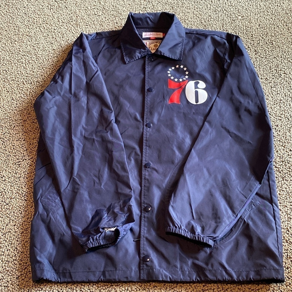 Mitchell & Ness Navy Blue 76ers Windbreaker Size Large in Like New Condition